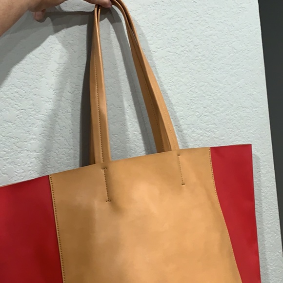 Neiman Marcus Red & Tan Leather Tote - Picture 2 of 7